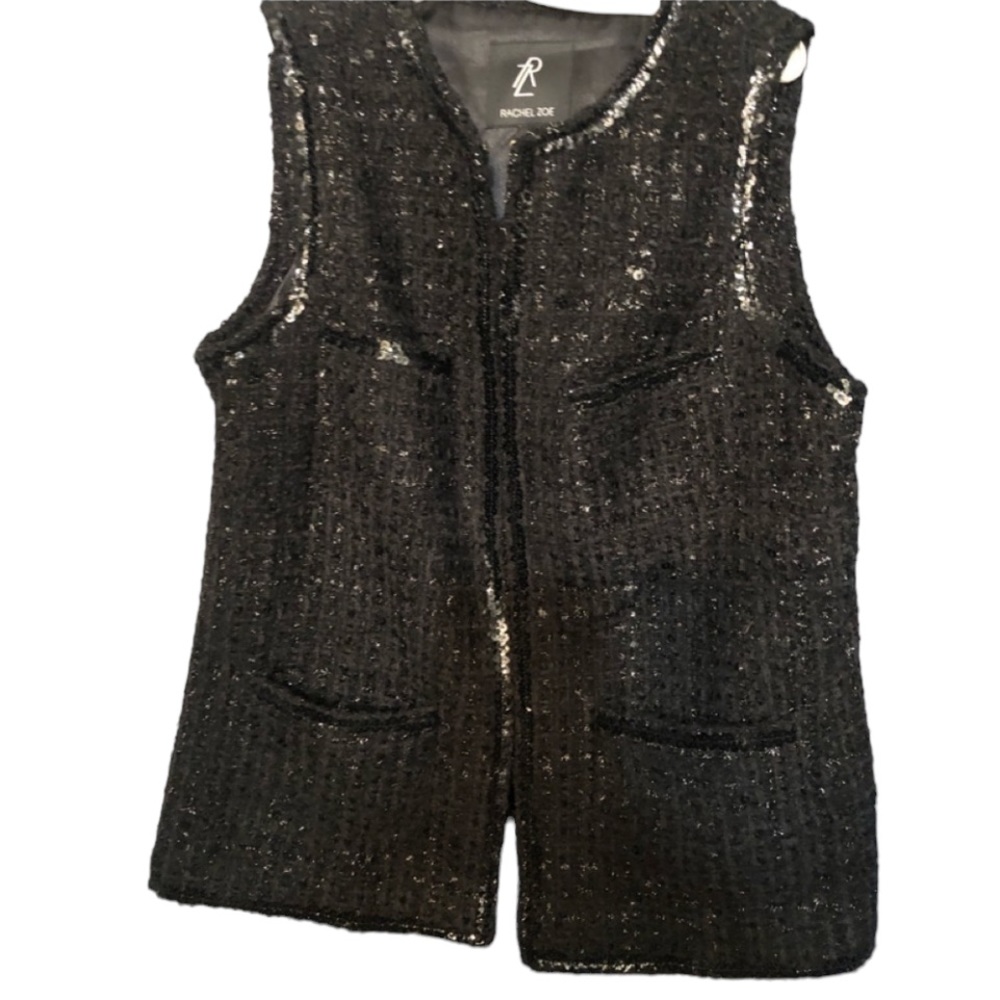 Rachel  Zoe  size medium black  vest w/ silver threading and sequin trim